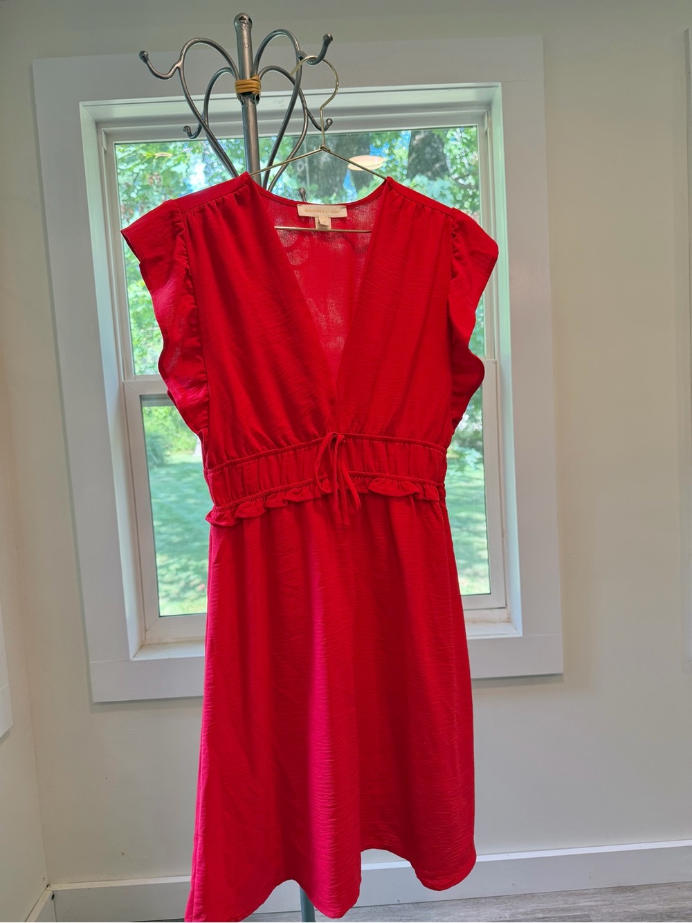 Monteau Los Angeles Red Flutter-Sleeve Drawstring Waist Dress